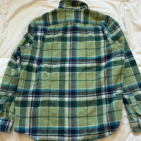 Lands end Heavyweight green flannel shirt sz L button up heritage country casual - Picture 8 of 8